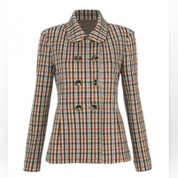 CAbi Jazzy Jacket-Toffee Plaid Blazer Sz M Preppy Office Old Money Academia - Picture 1 of 11